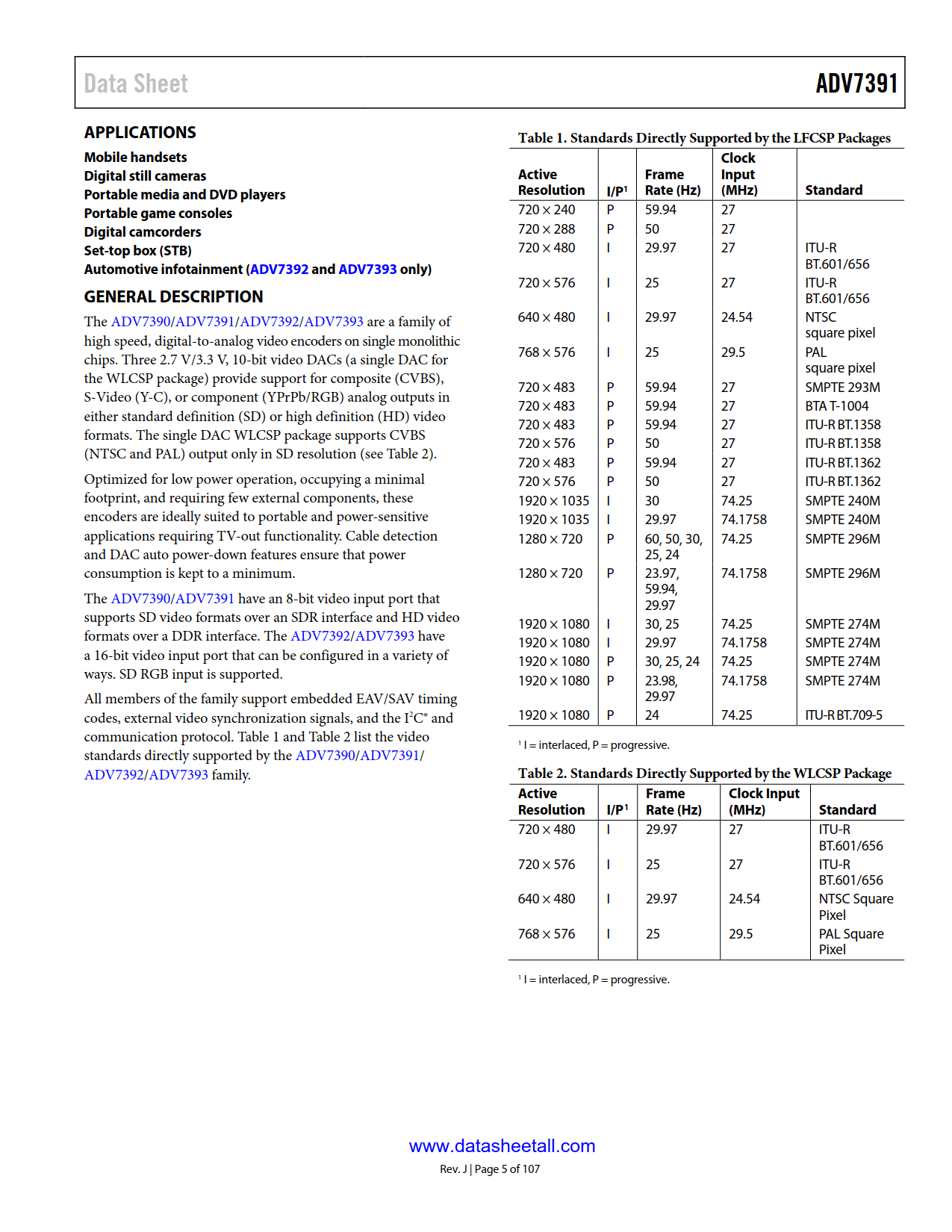 ADV7391 Datasheet Page 5