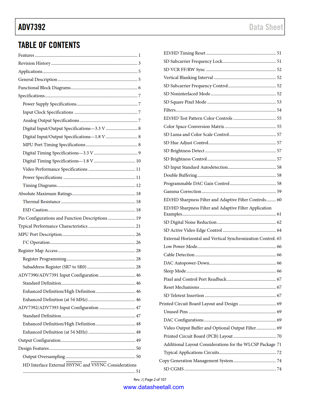 ADV7392 Datasheet Page 2