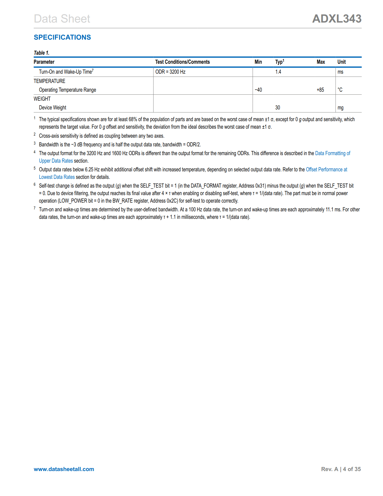 ADXL343 Datasheet Page 4