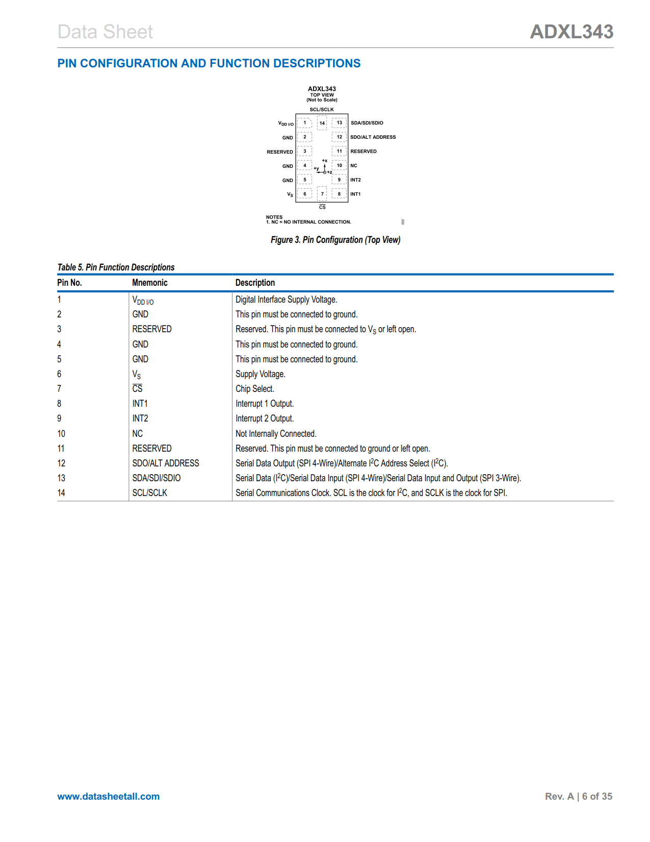 ADXL343 Datasheet Page 6