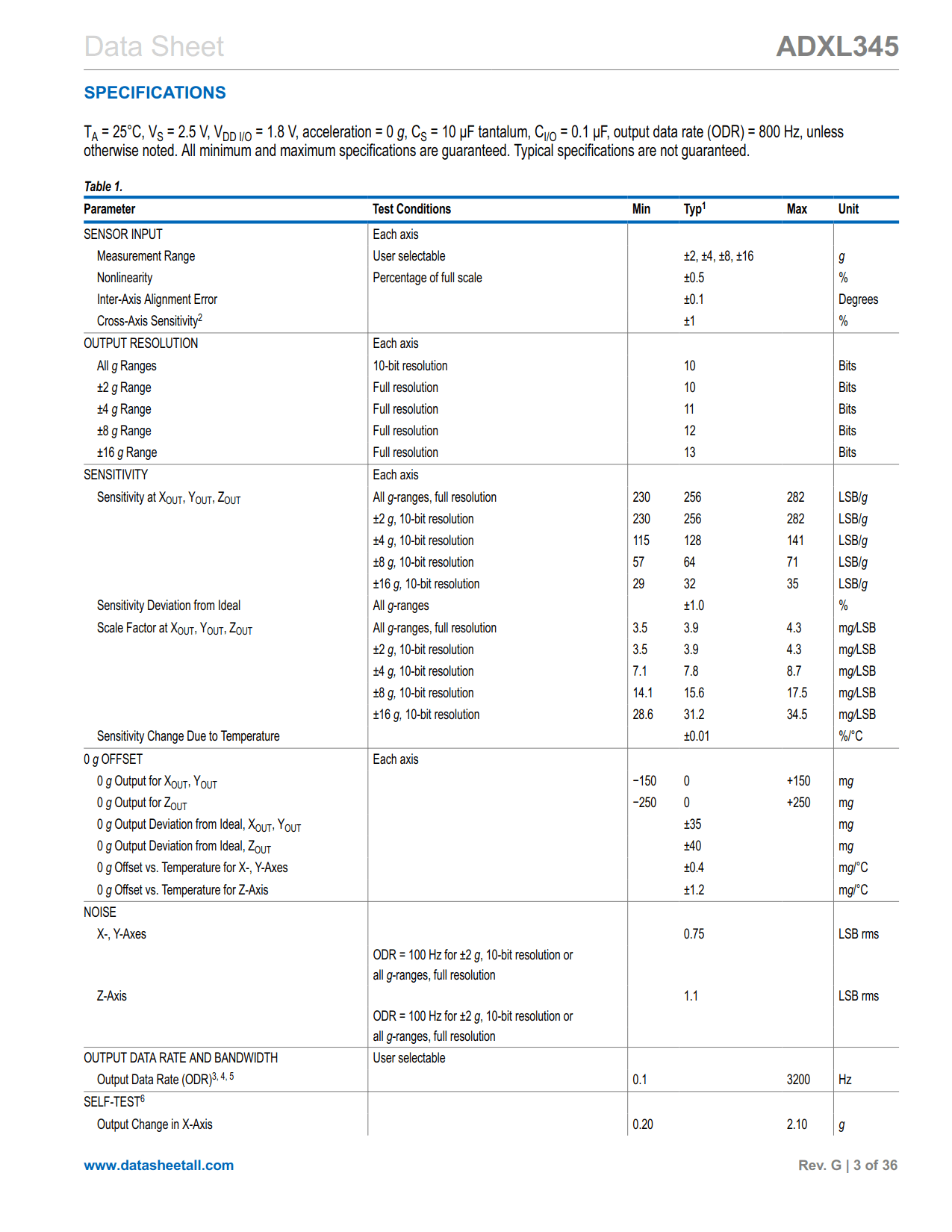 ADXL345 Datasheet Page 3