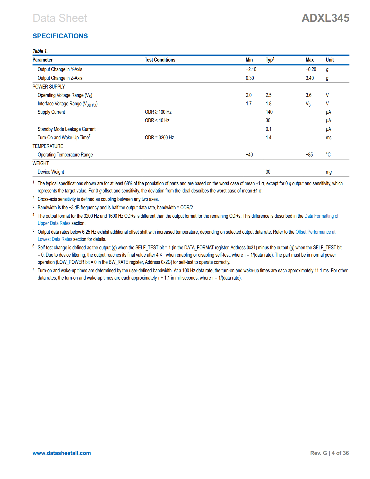 ADXL345 Datasheet Page 4