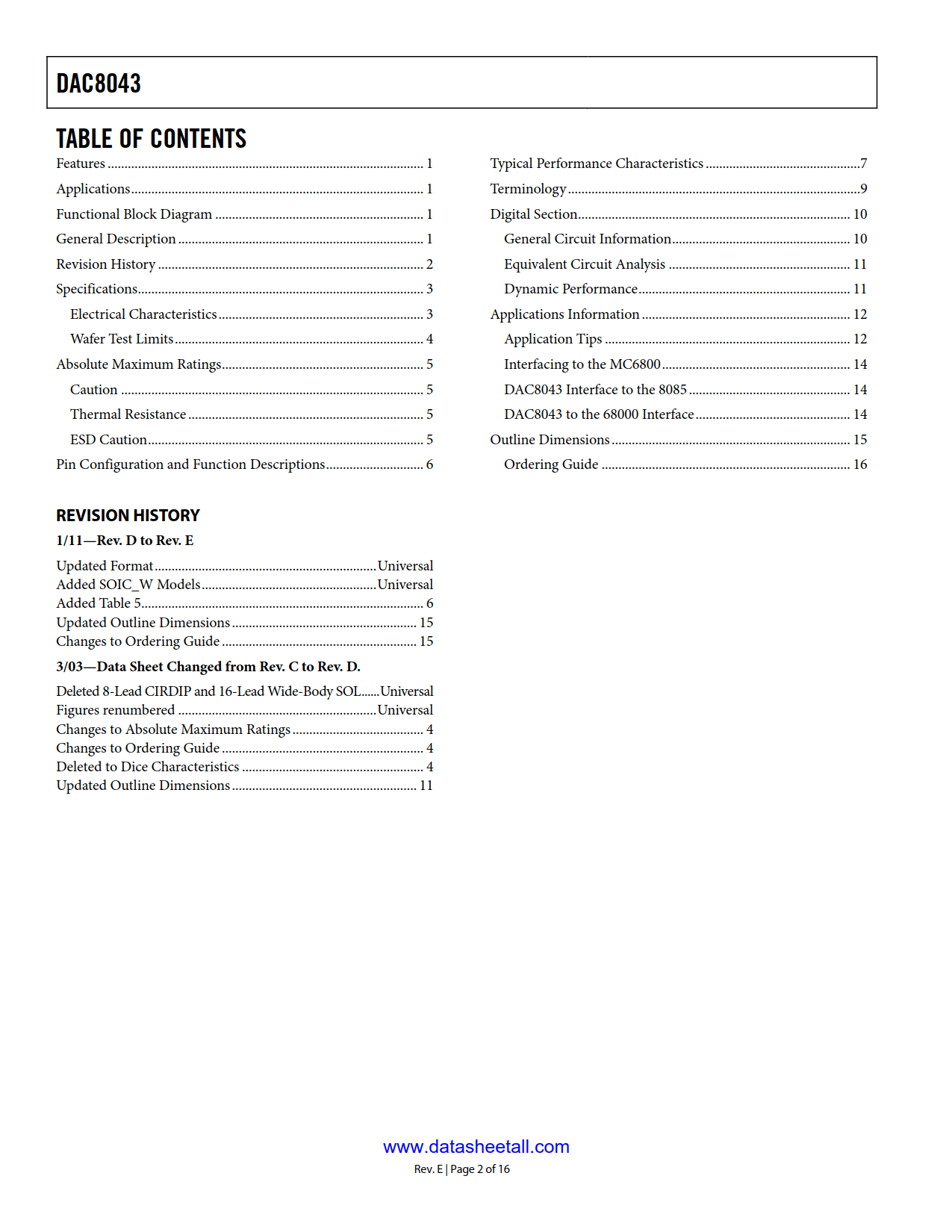 DAC8043 Datasheet Page 2