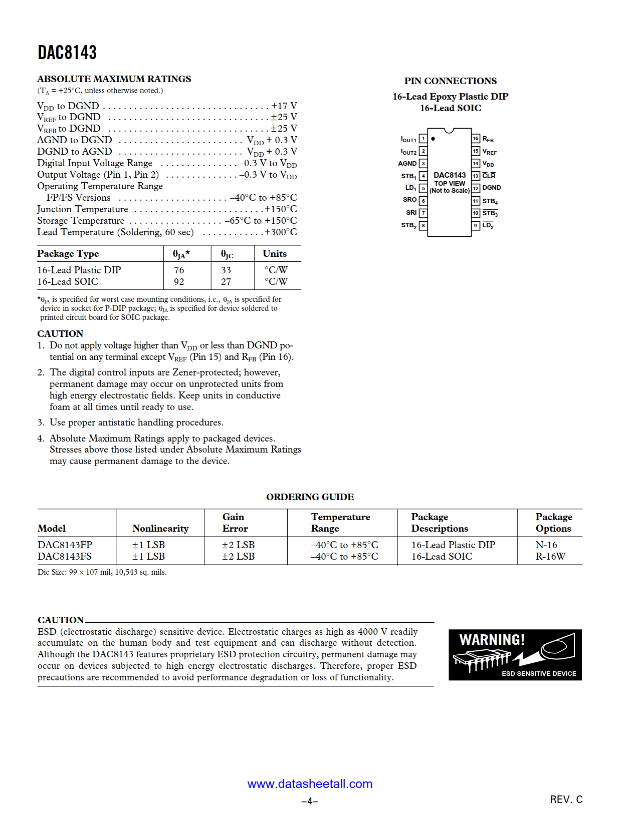 DAC8143 Datasheet Page 4