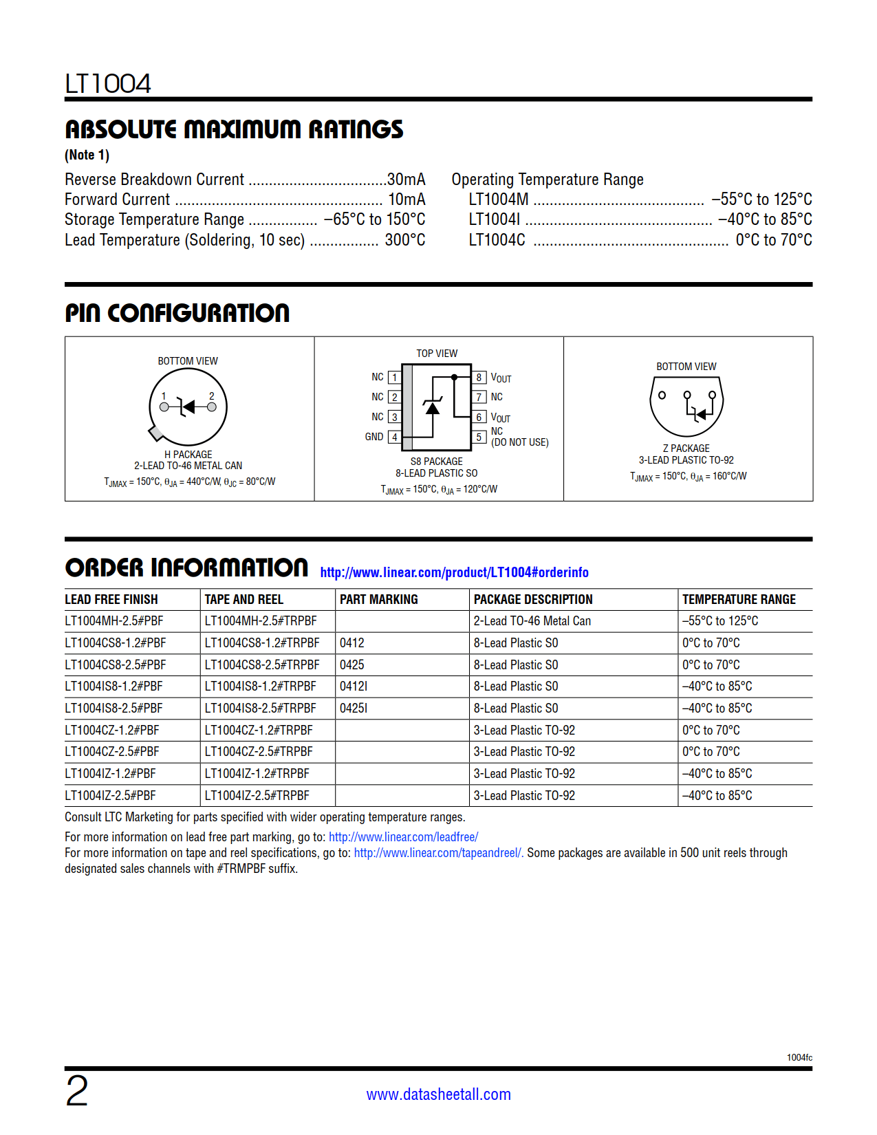 LT1004 Datasheet Page 2