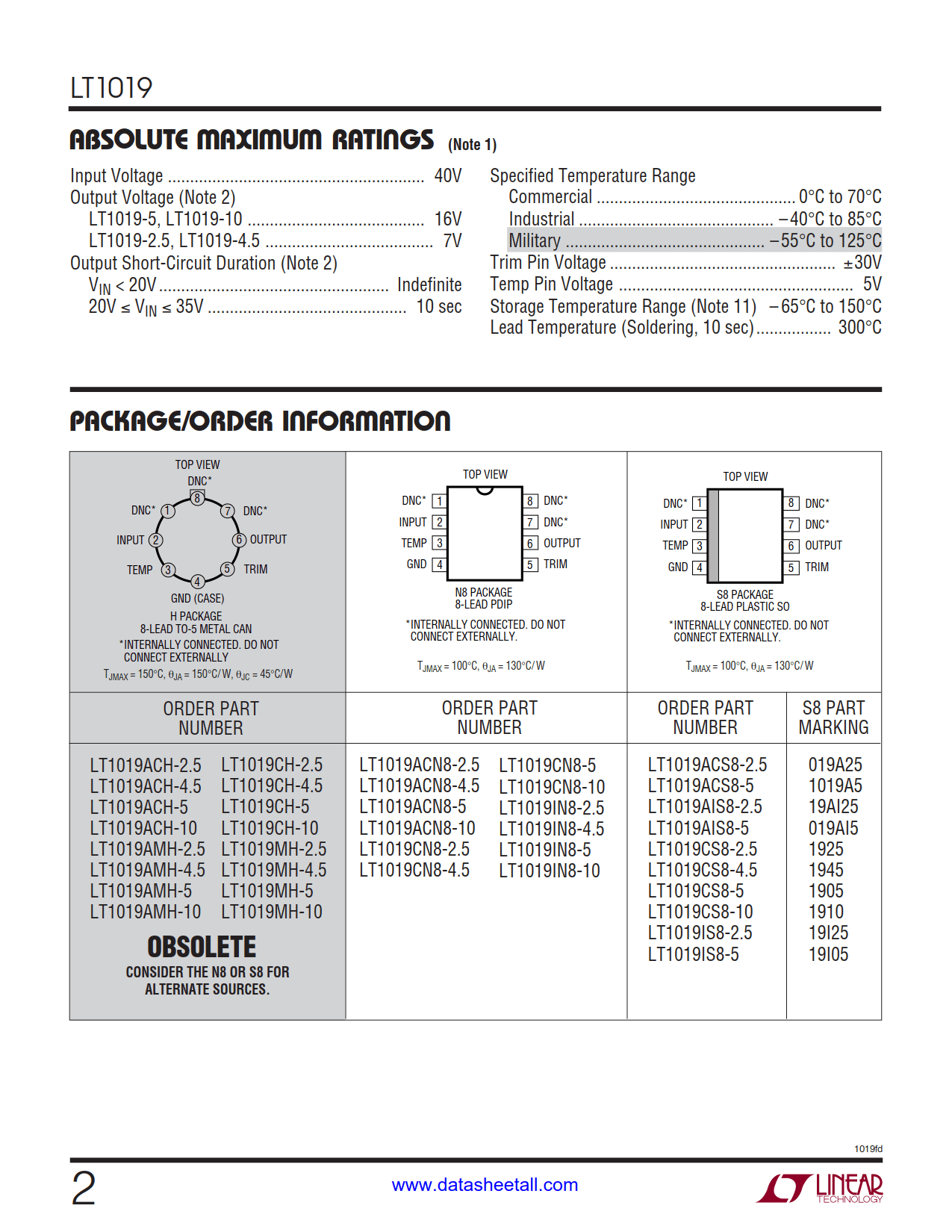 LT1019 Datasheet Page 2