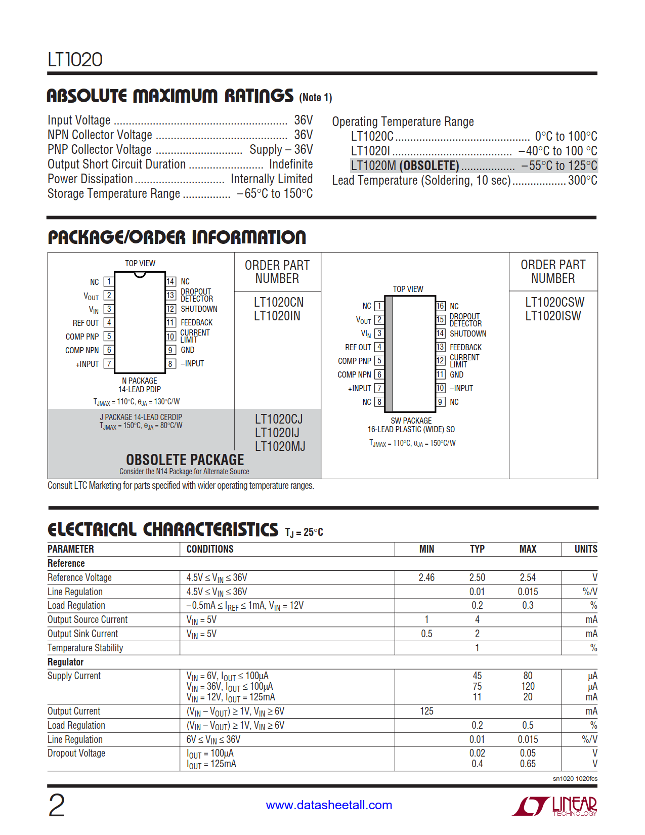 LT1020 Datasheet Page 2