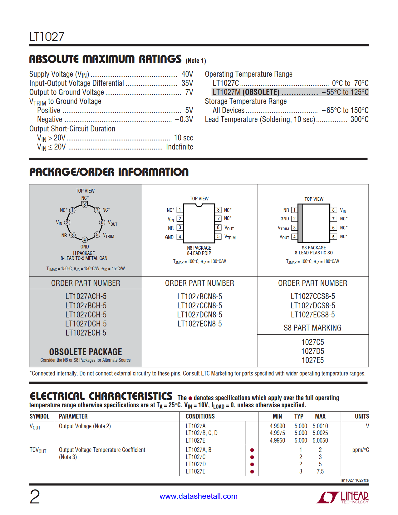 LT1027 Datasheet Page 2