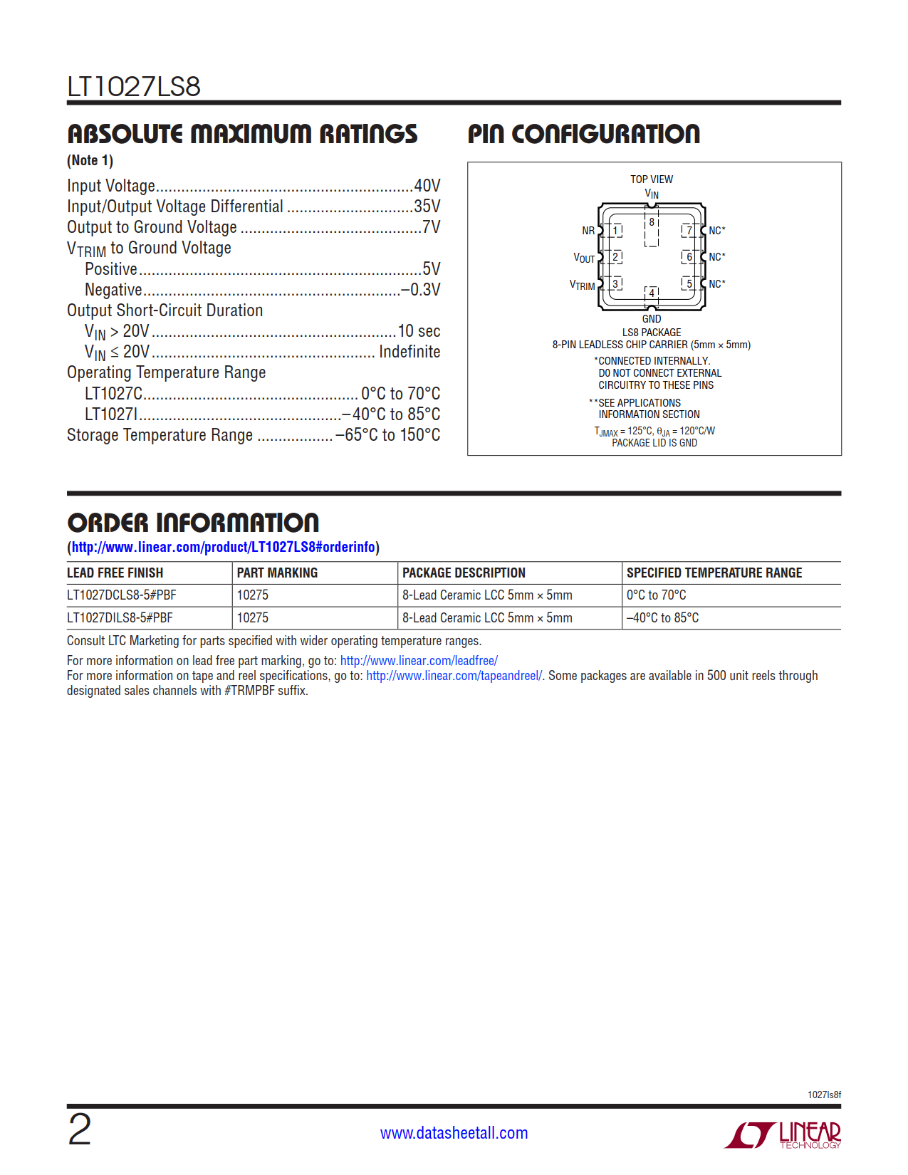 LT1027LS8 Datasheet Page 2