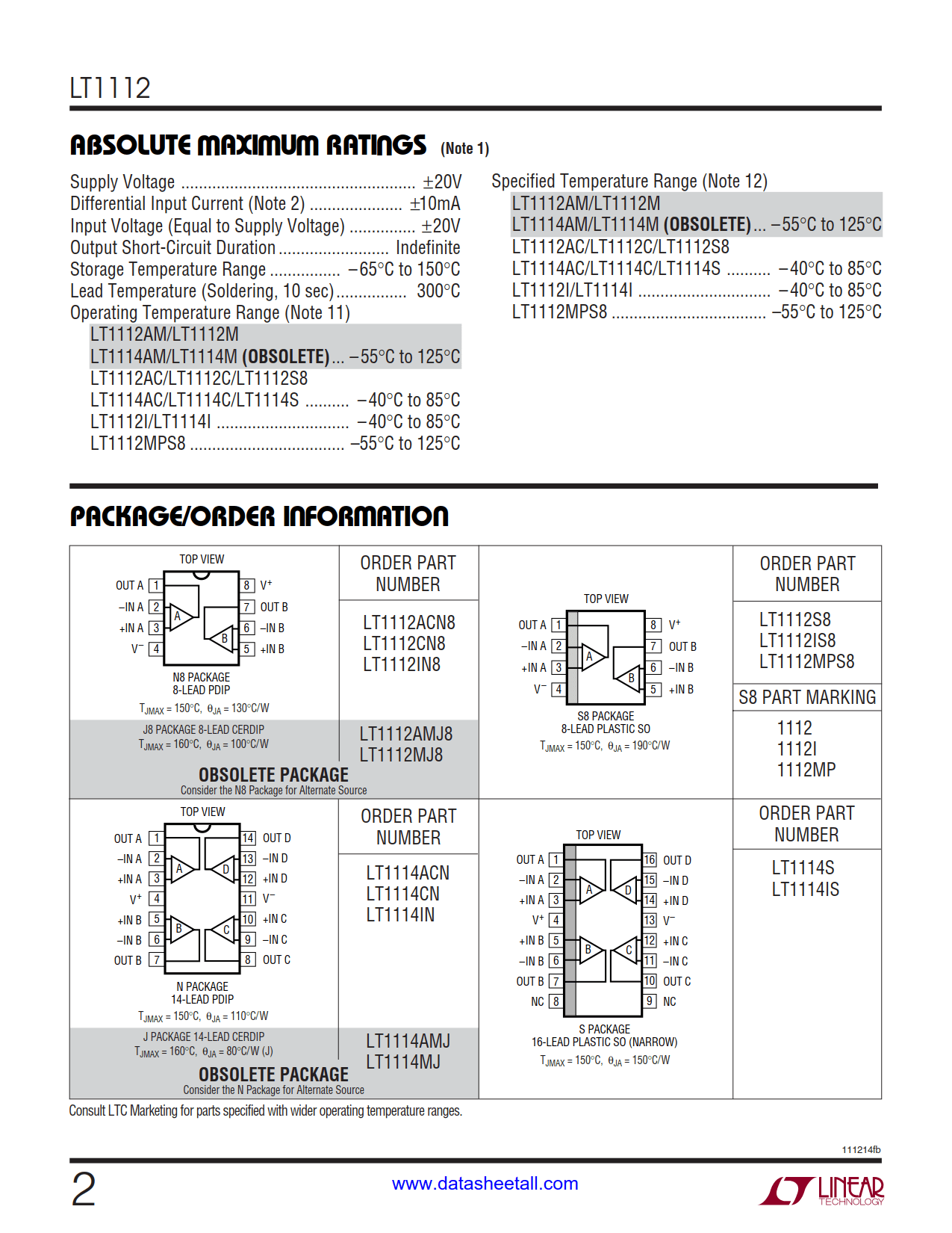 LT1112 Datasheet Page 2