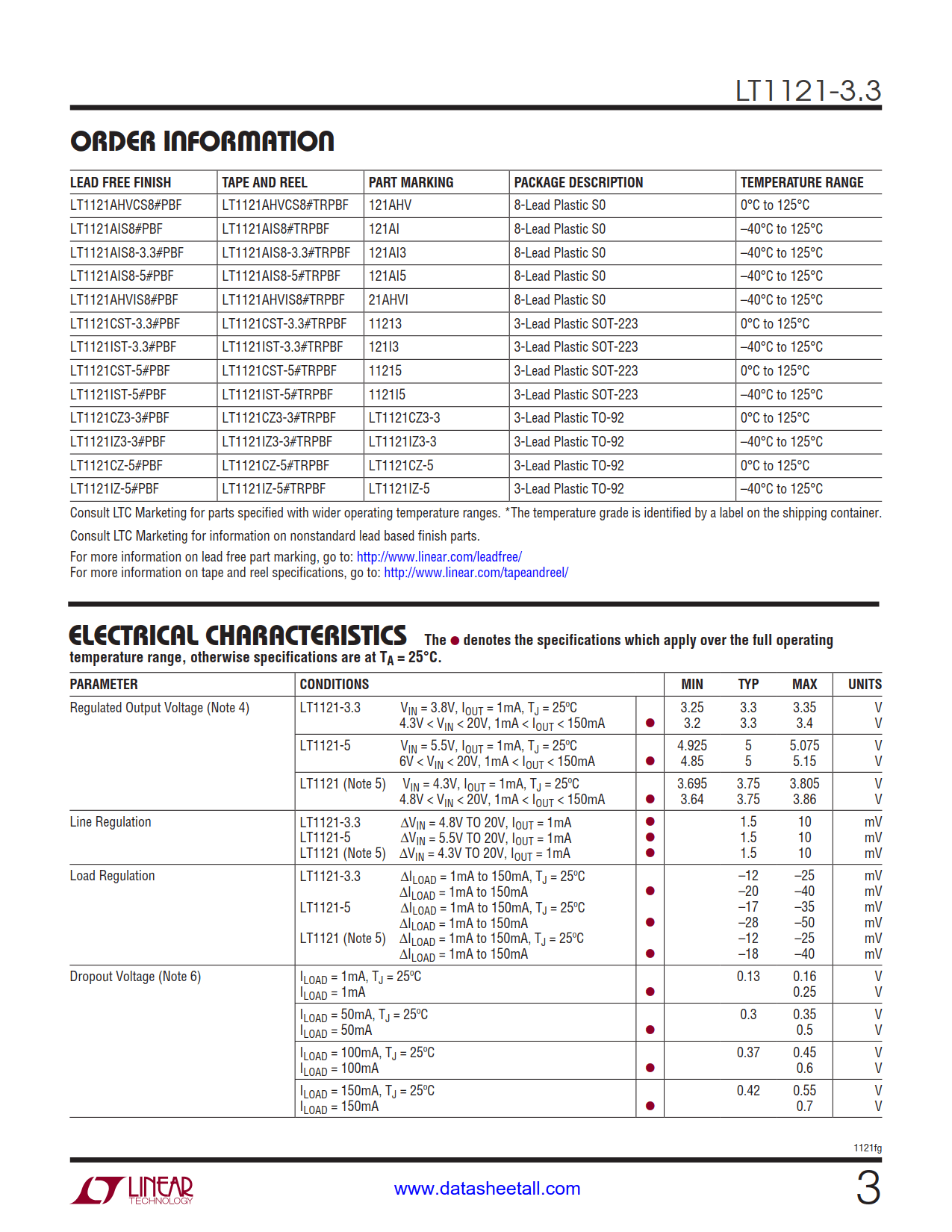 LT1121-3.3 Datasheet Page 3