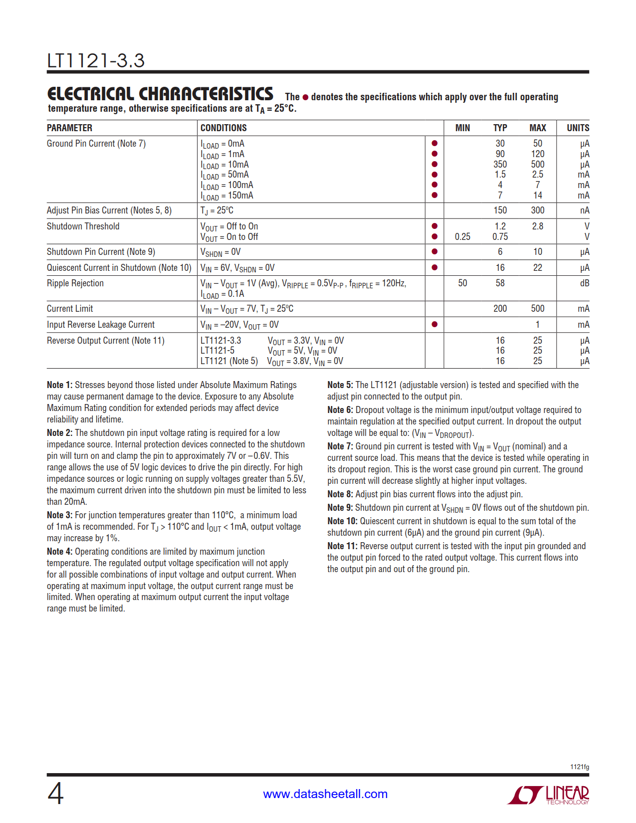 LT1121-3.3 Datasheet Page 4