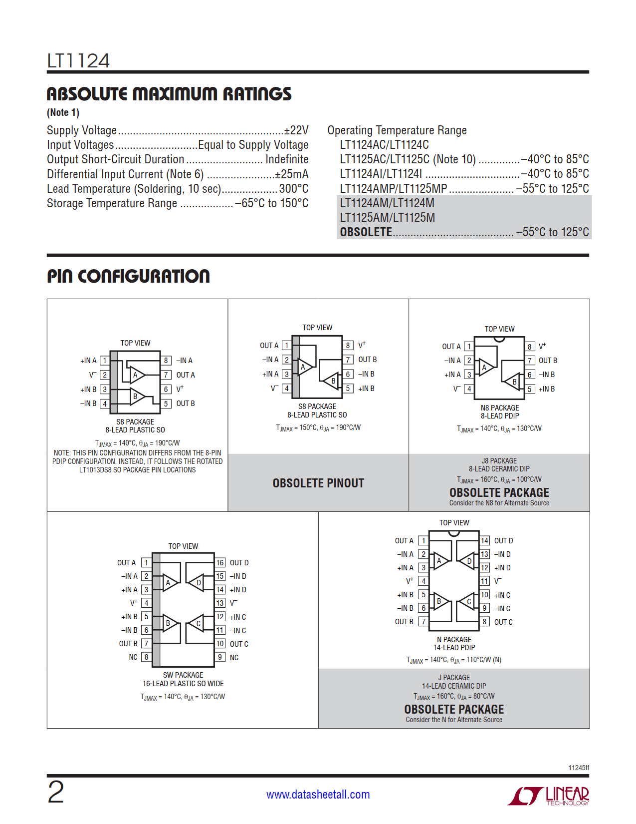 LT1124 Datasheet Page 2