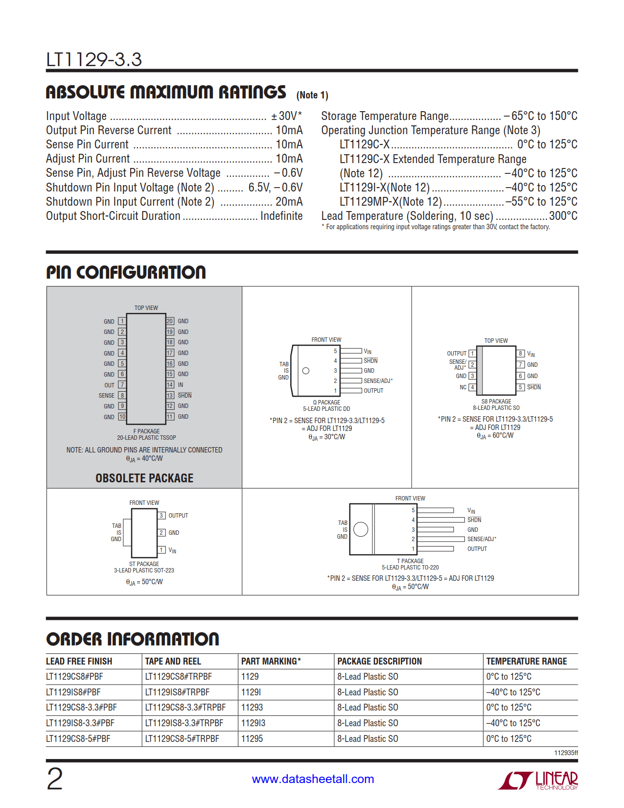 LT1129-3.3 Datasheet Page 2