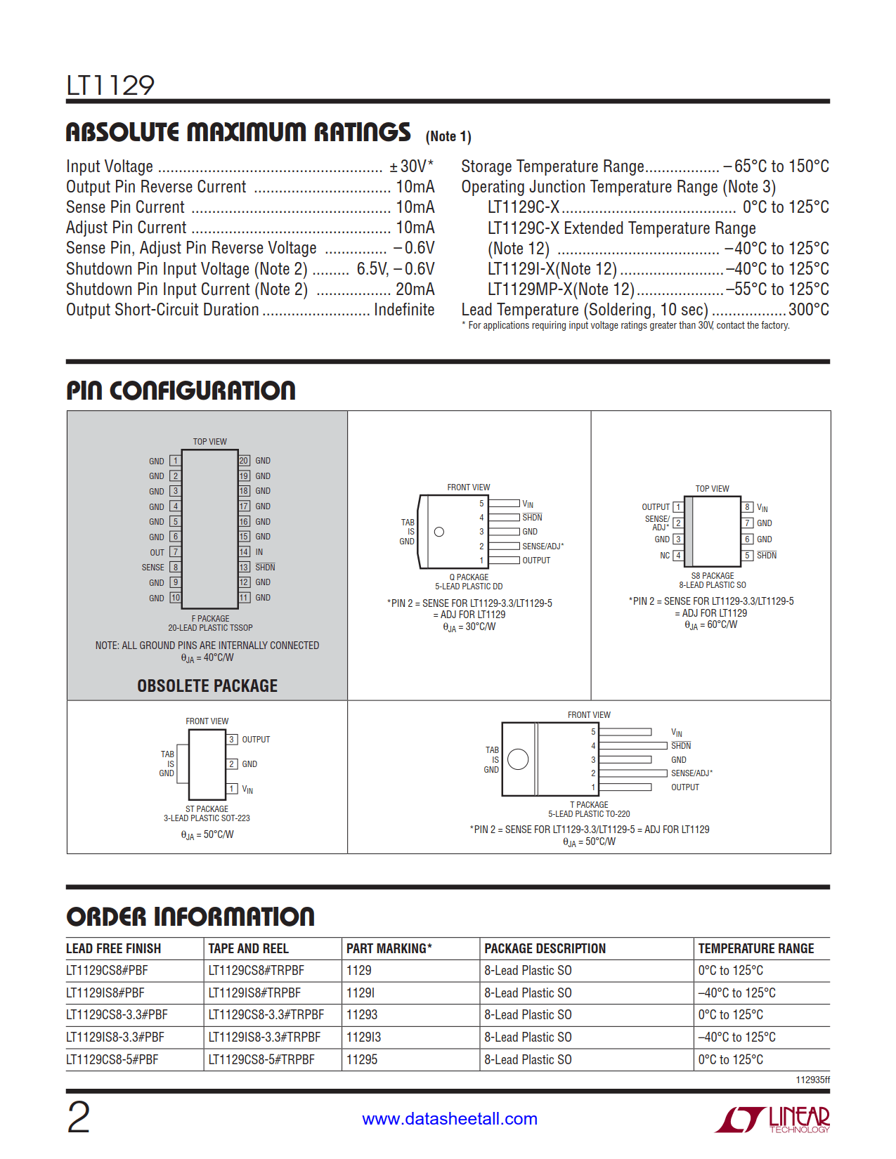 LT1129 Datasheet Page 2