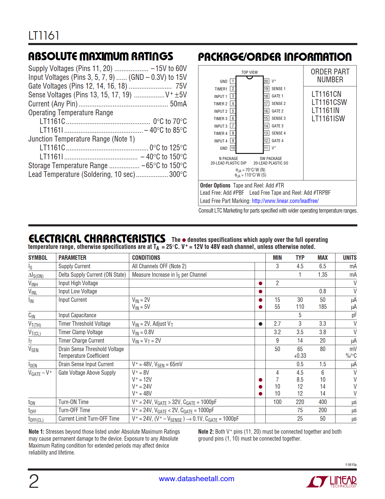 LT1161 Datasheet Page 2