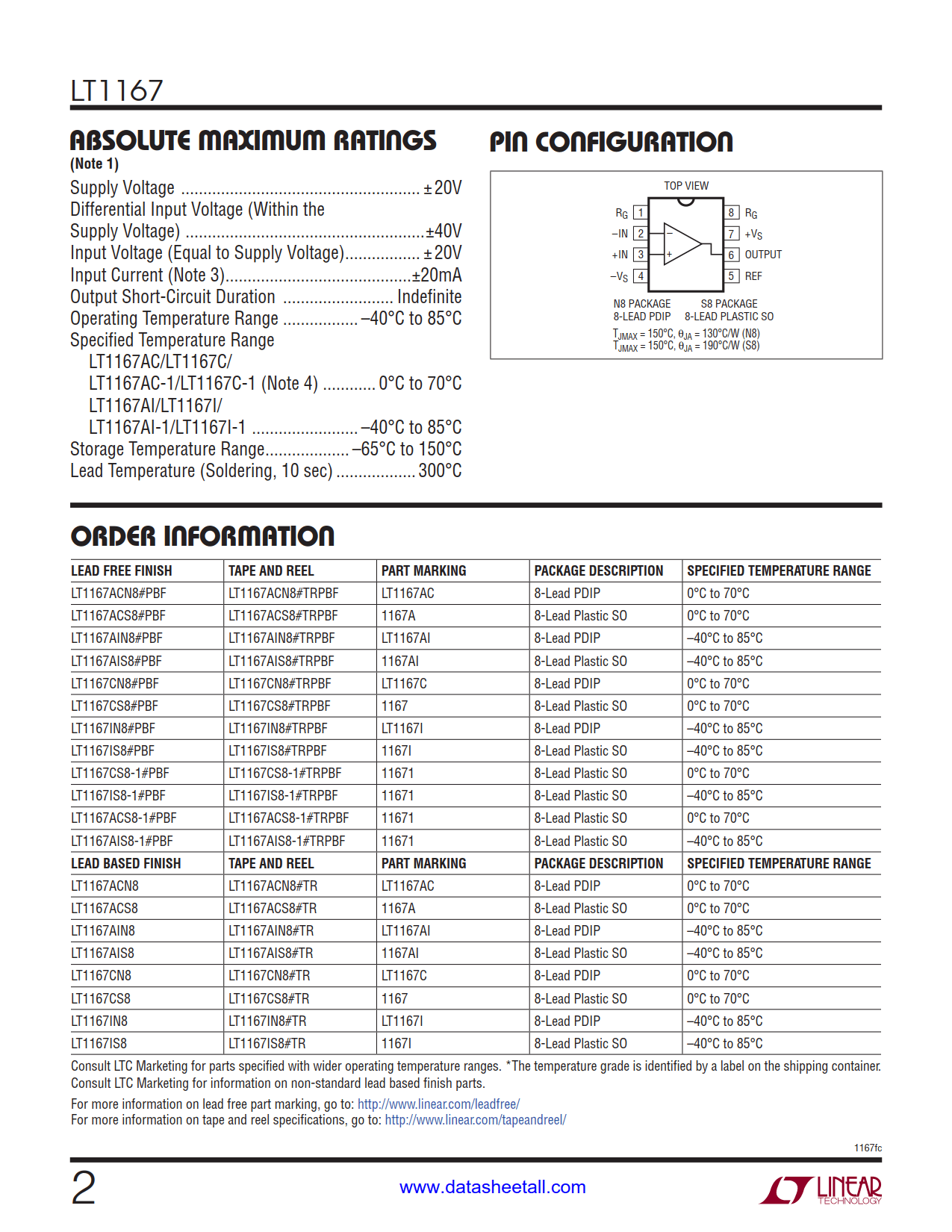 LT1167 Datasheet Page 2