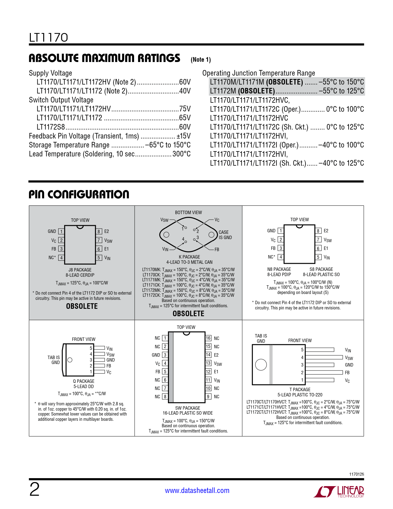 LT1170 Datasheet Page 2