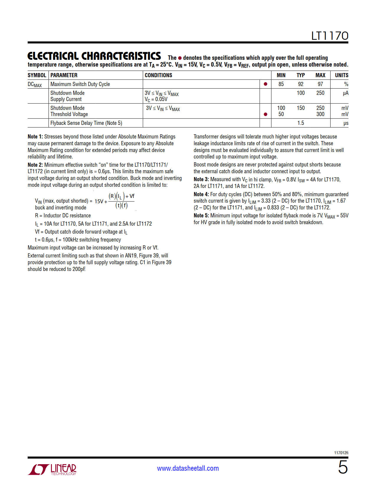 LT1170 Datasheet Page 5