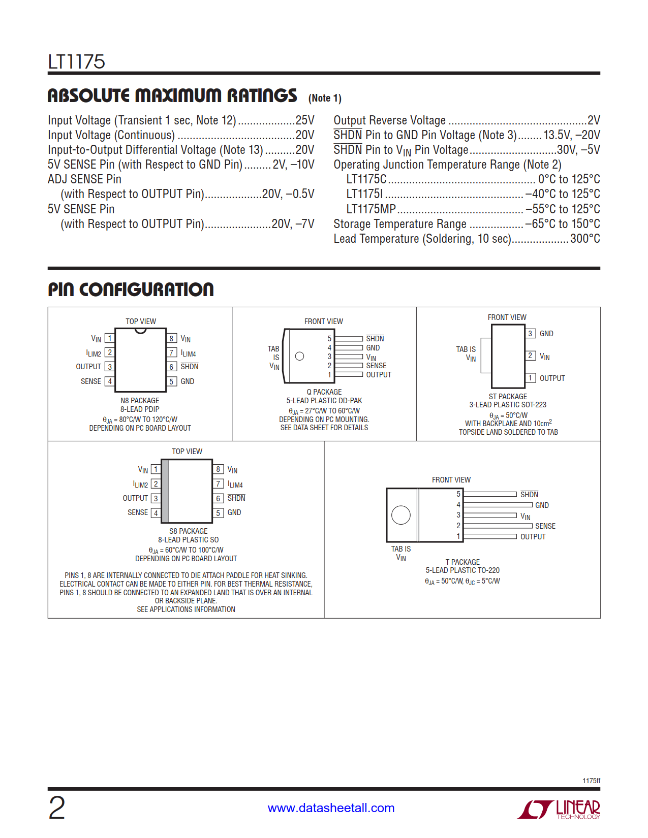 LT1175 Datasheet Page 2