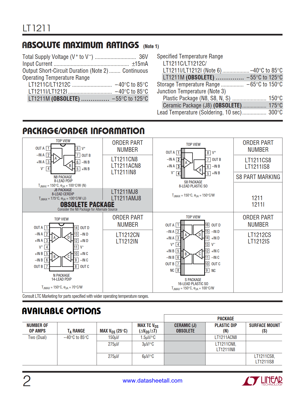 LT1211 Datasheet Page 2