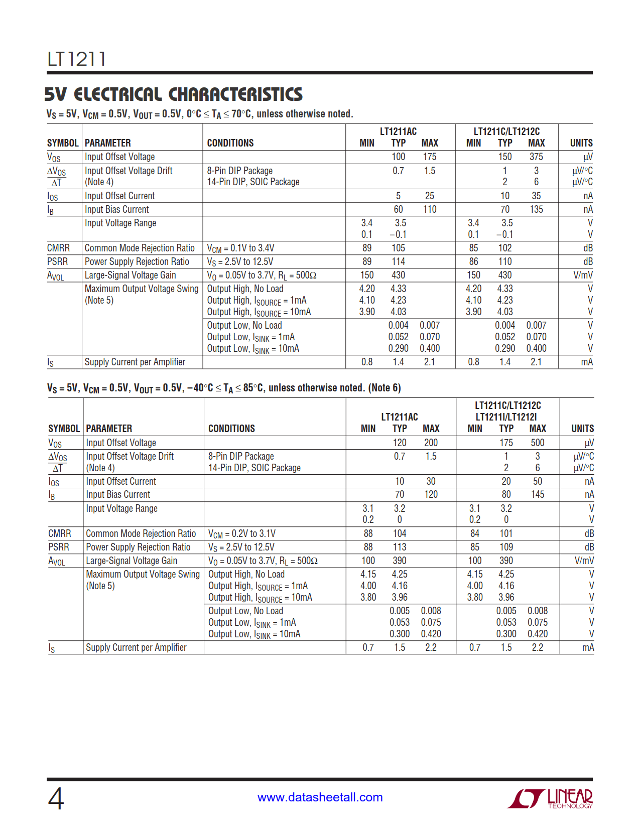 LT1211 Datasheet Page 4