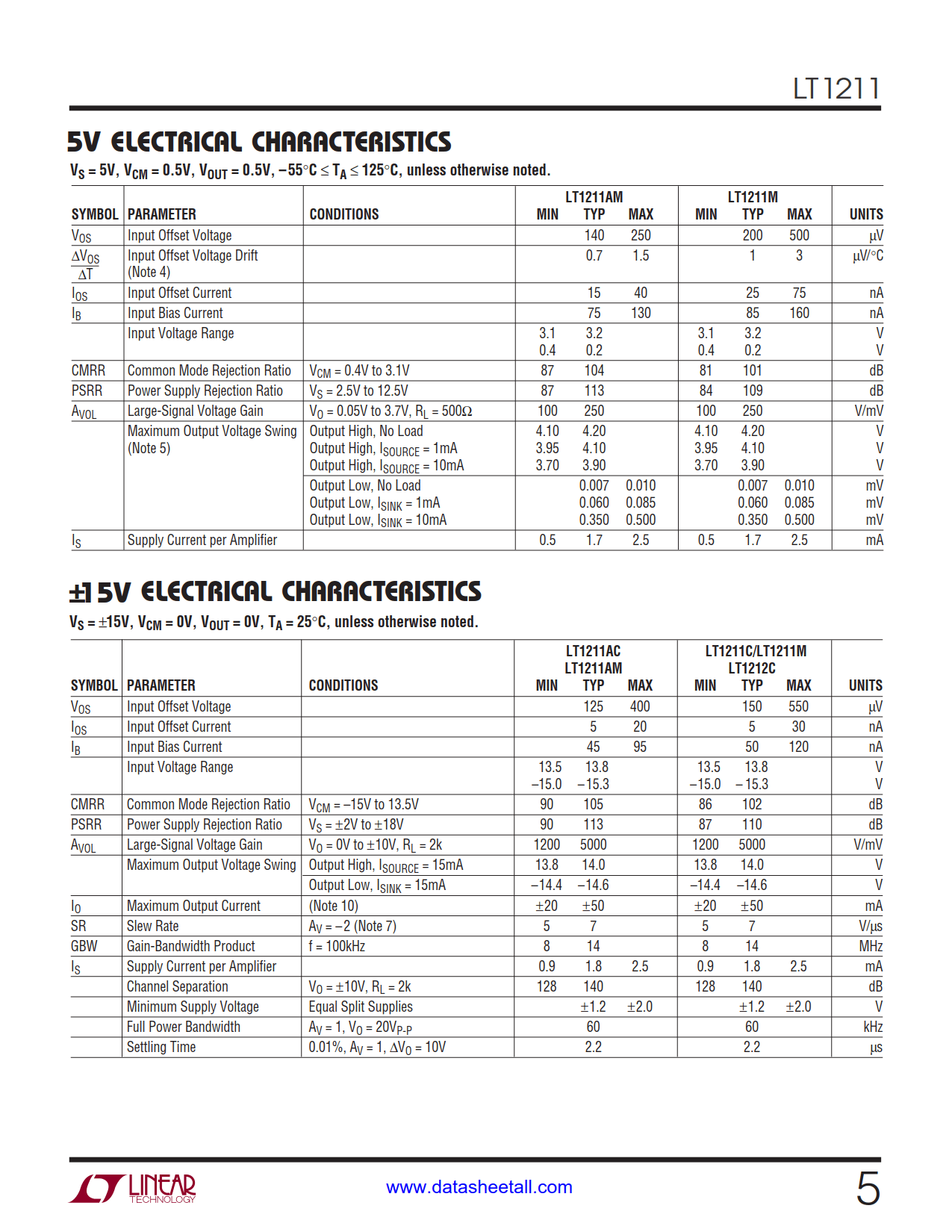 LT1211 Datasheet Page 5