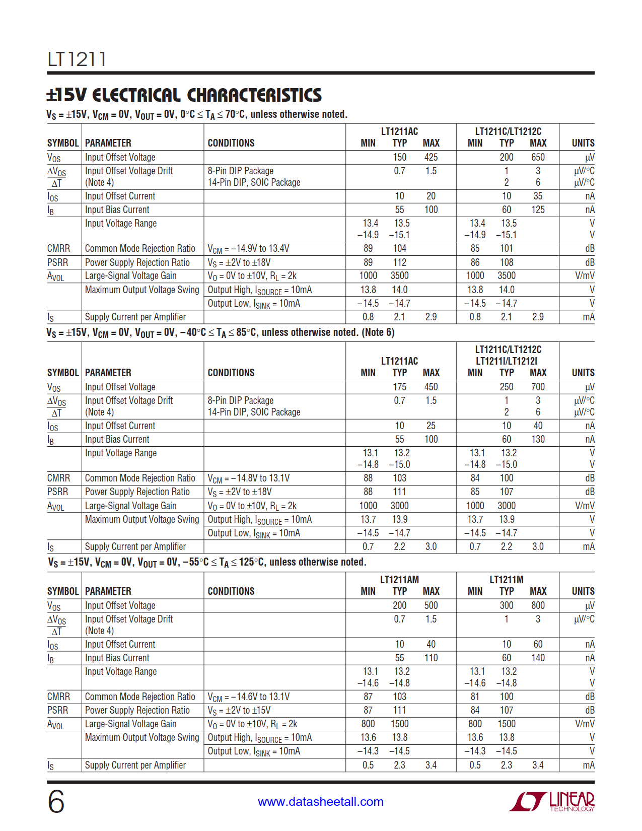 LT1211 Datasheet Page 6