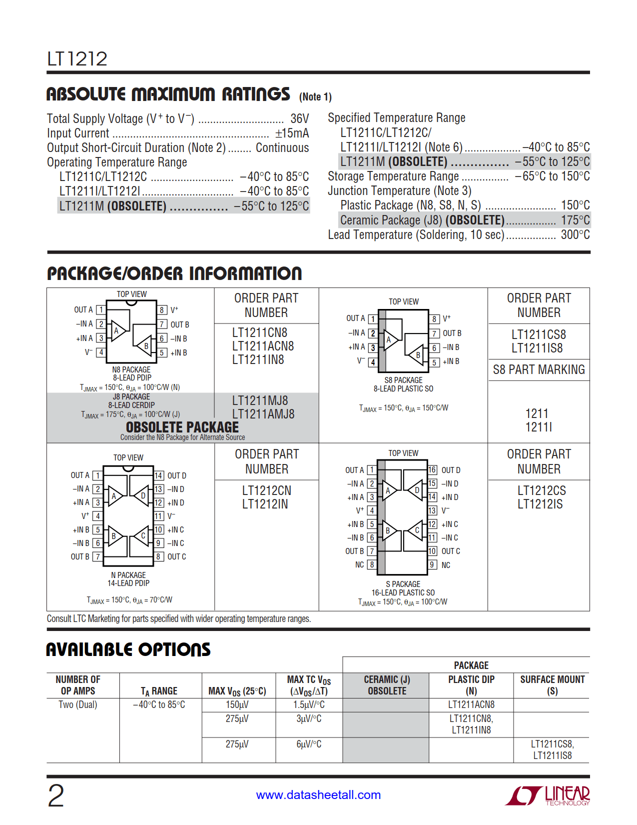 LT1212 Datasheet Page 2