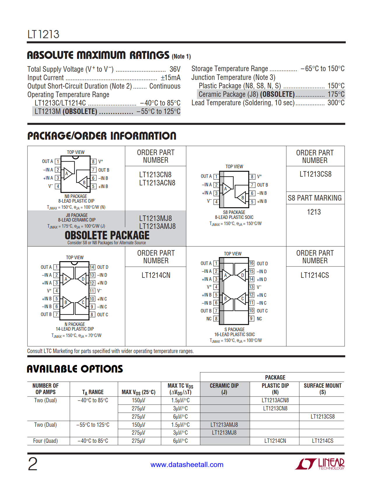 LT1213 Datasheet Page 2