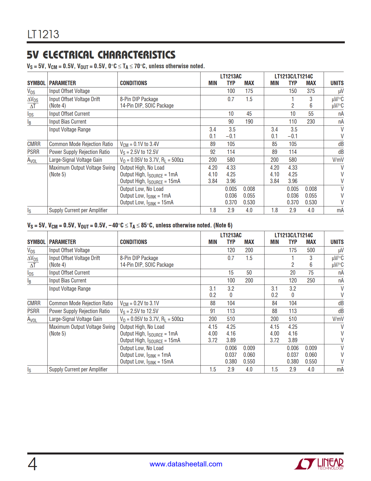 LT1213 Datasheet Page 4