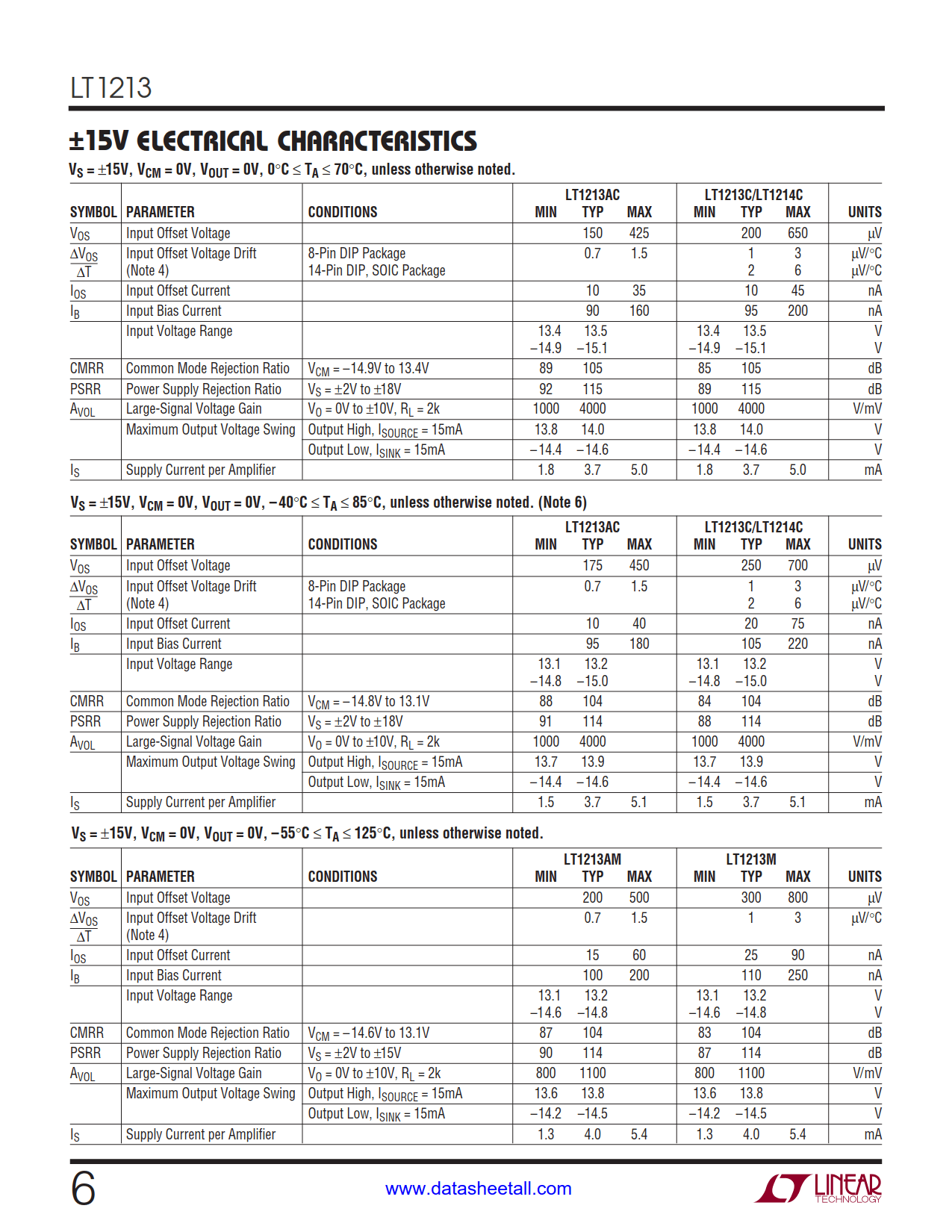 LT1213 Datasheet Page 6