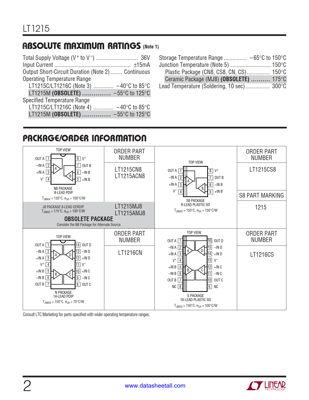 LT1215 Datasheet Page 2