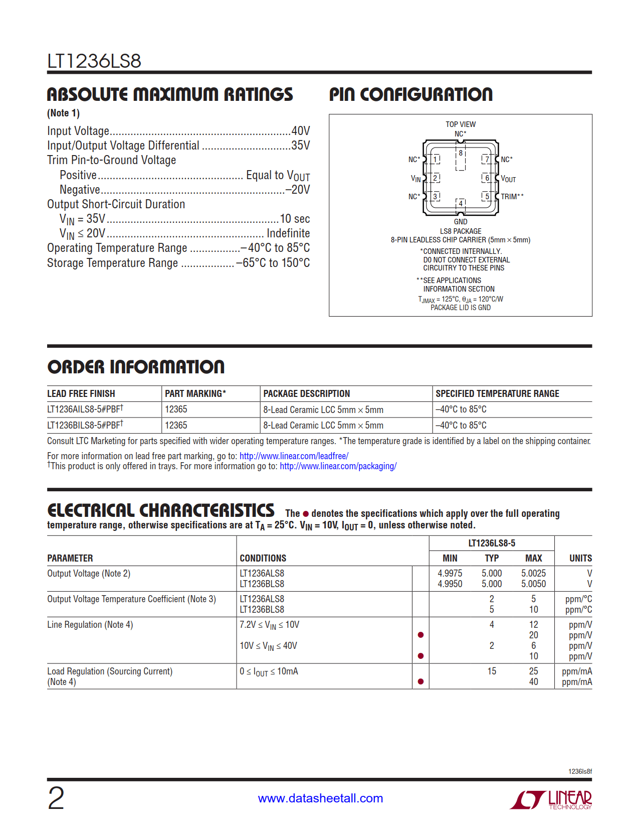 LT1236LS8 Datasheet Page 2