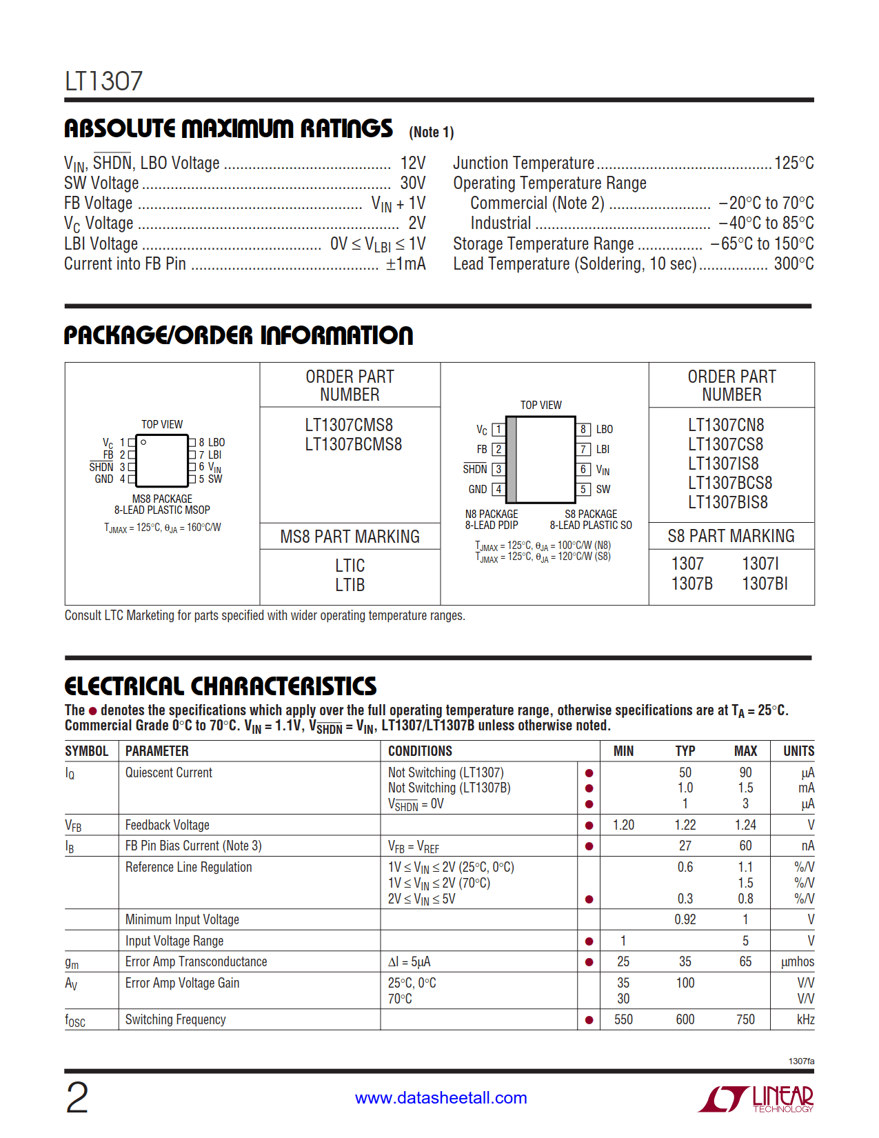 LT1307 Datasheet Page 2