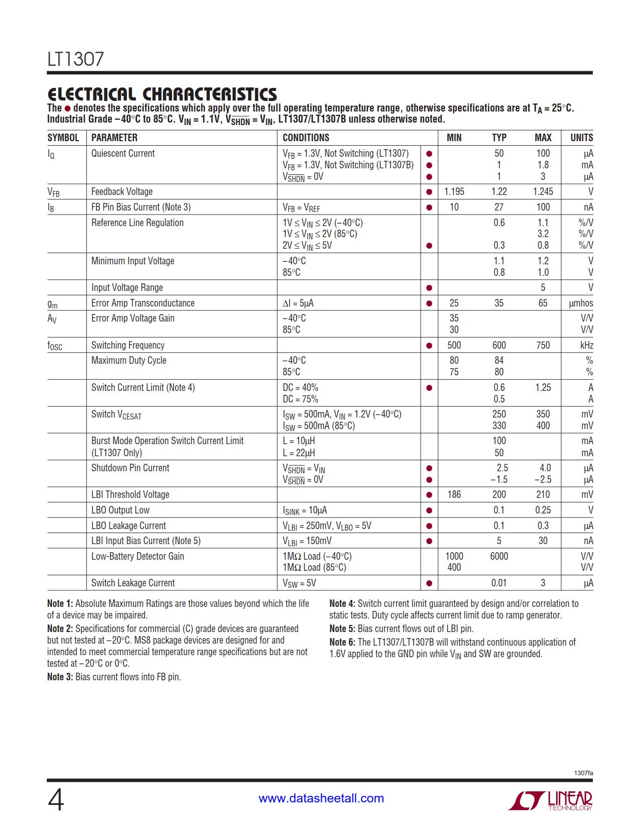 LT1307 Datasheet Page 4