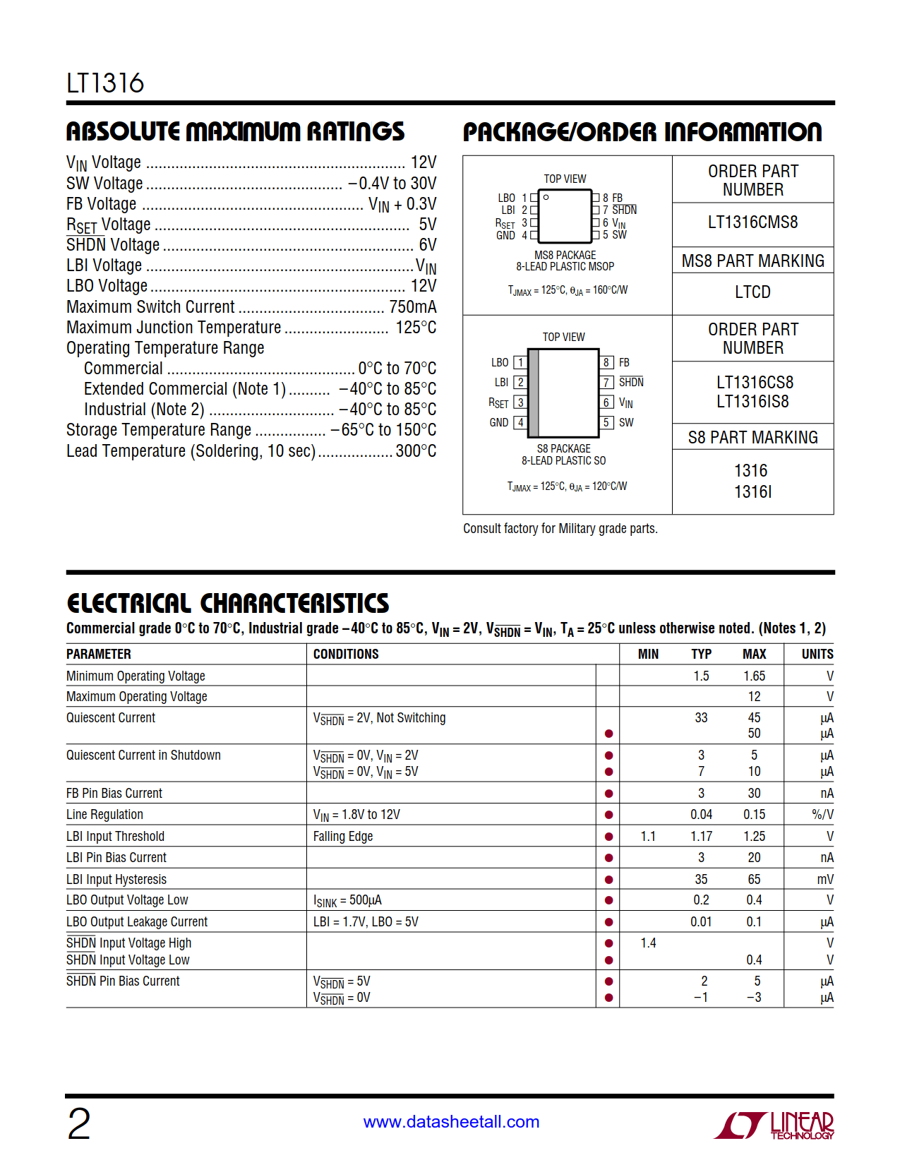 LT1316 Datasheet Page 2