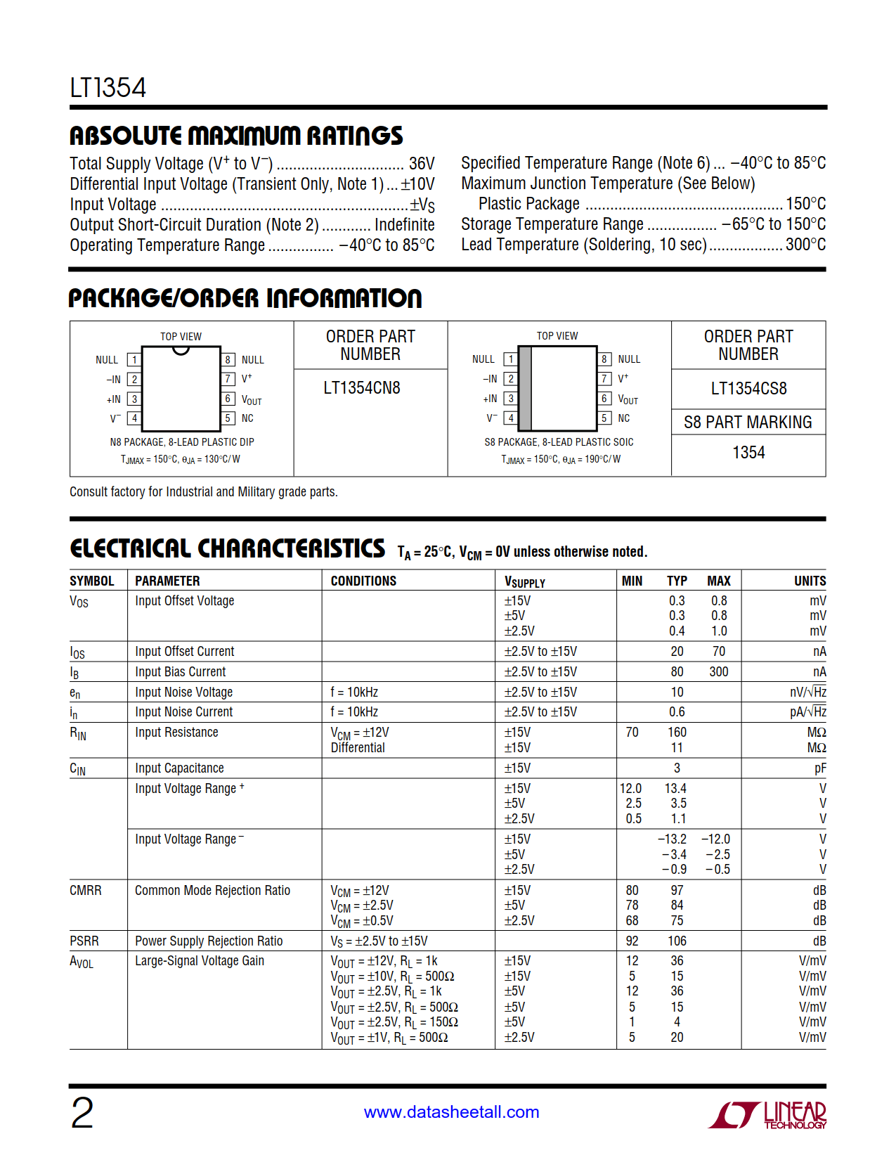 LT1354 Datasheet Page 2