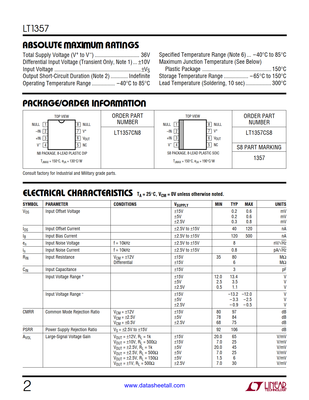 LT1357 Datasheet Page 2