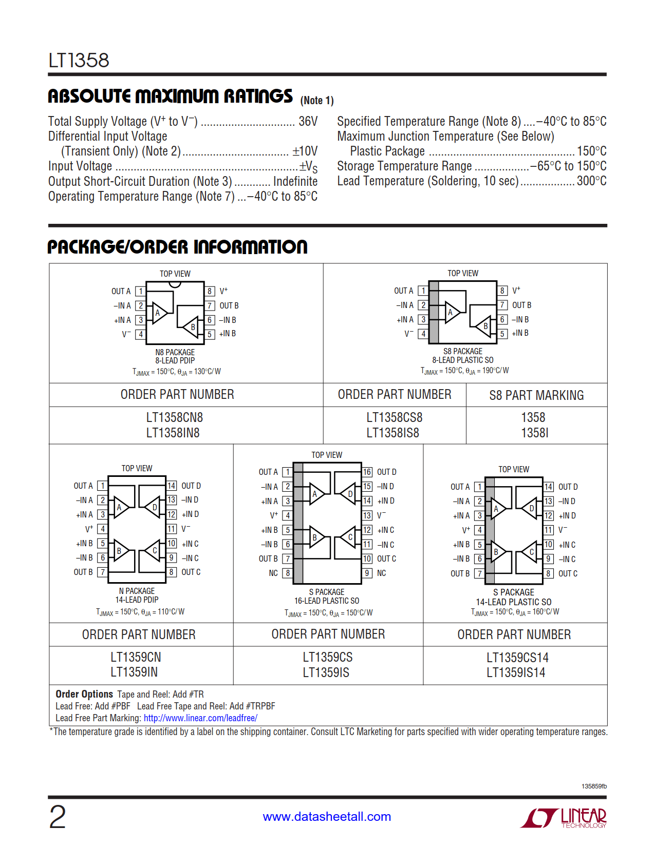 LT1358 Datasheet Page 2