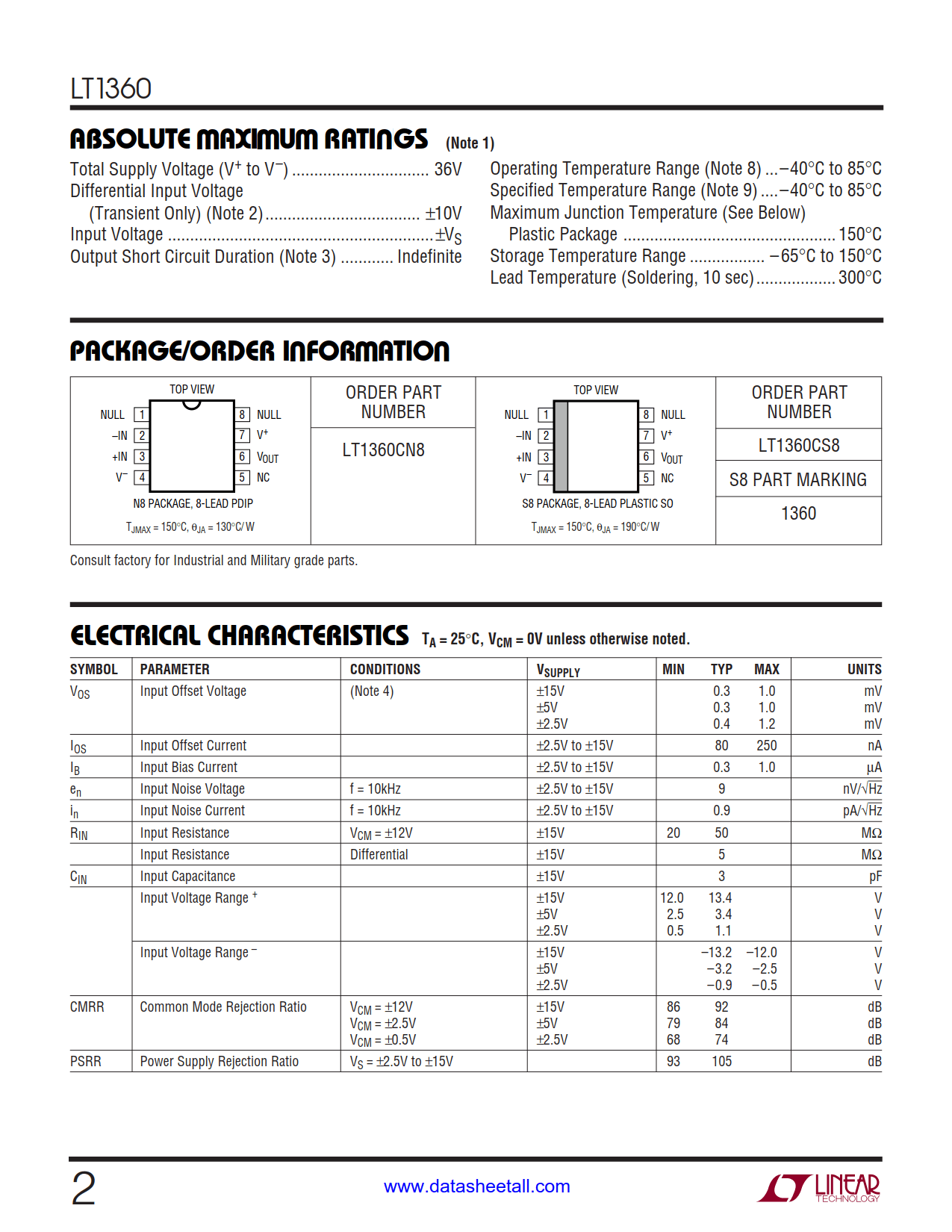 LT1360 Datasheet Page 2