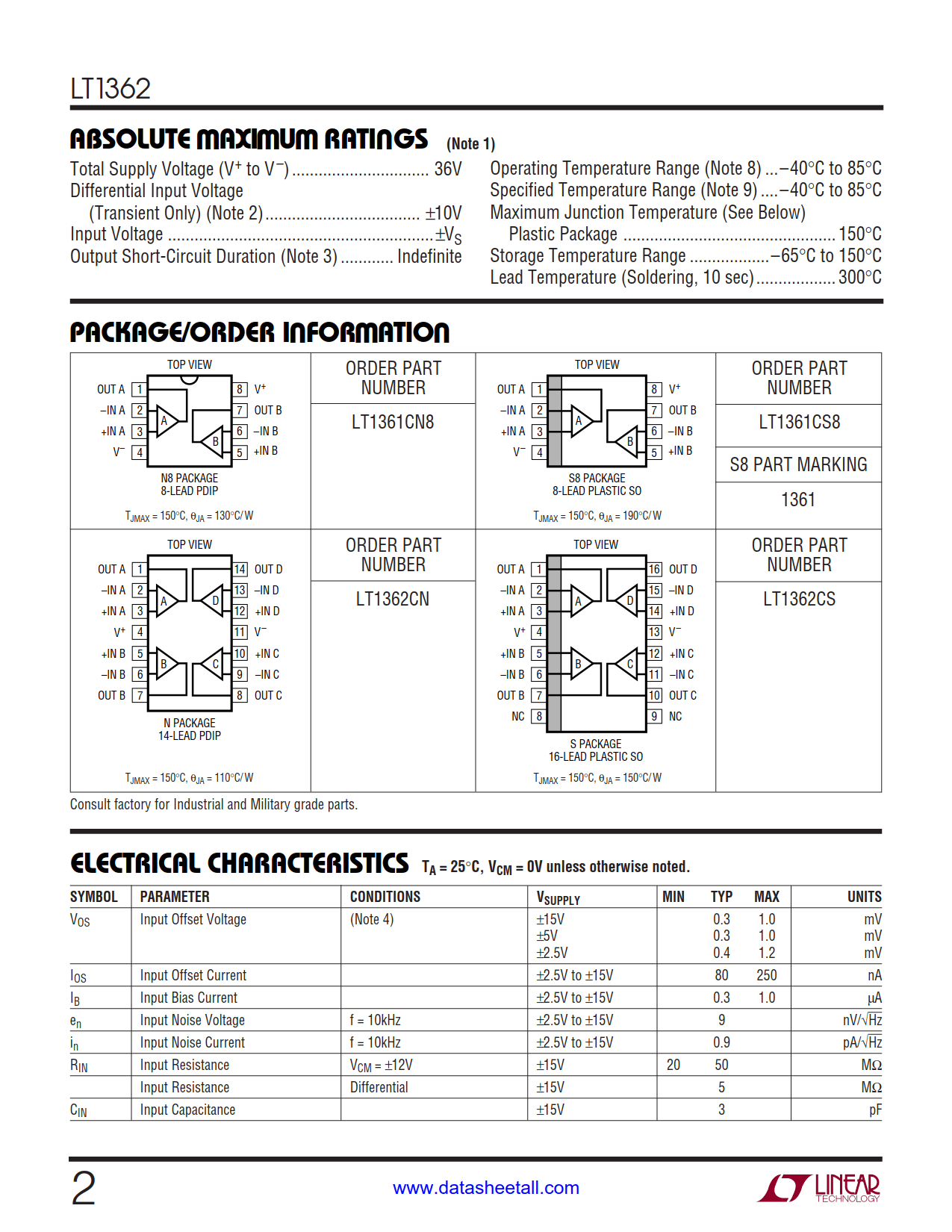 LT1362 Datasheet Page 2