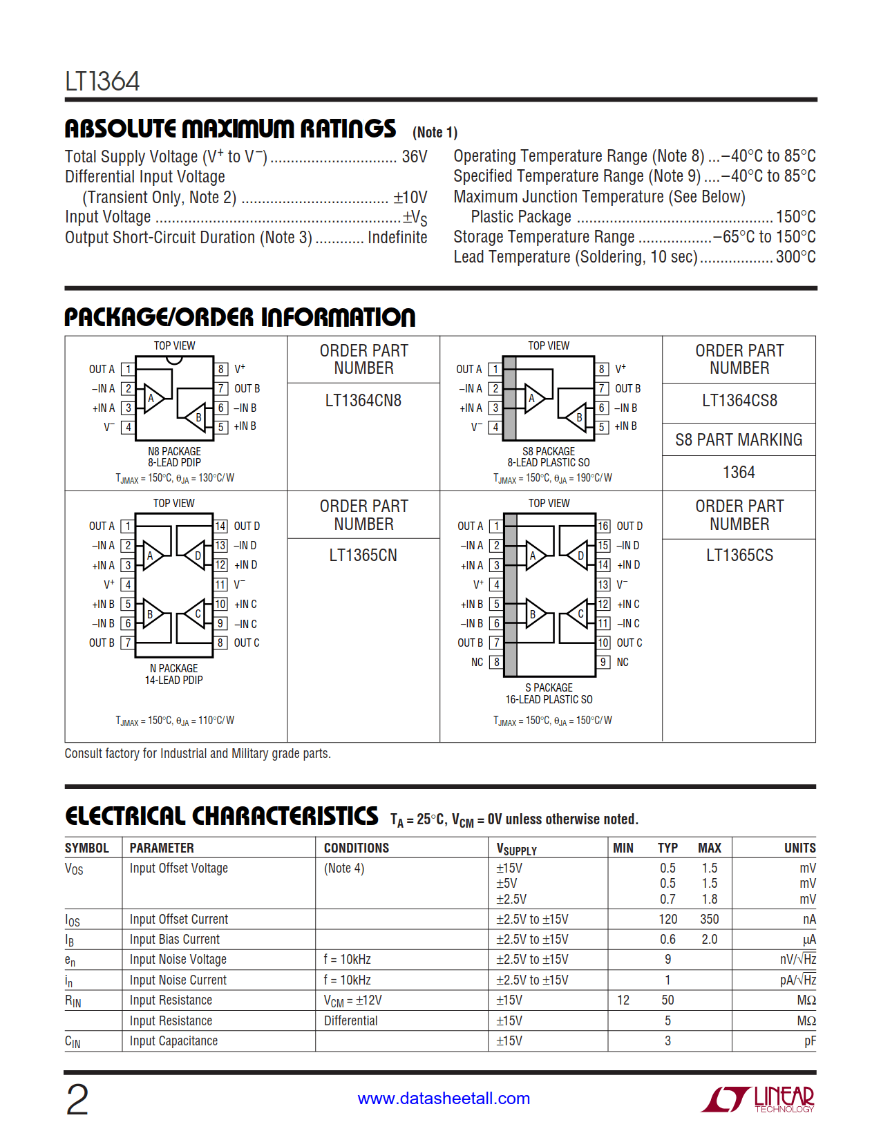 LT1364 Datasheet Page 2