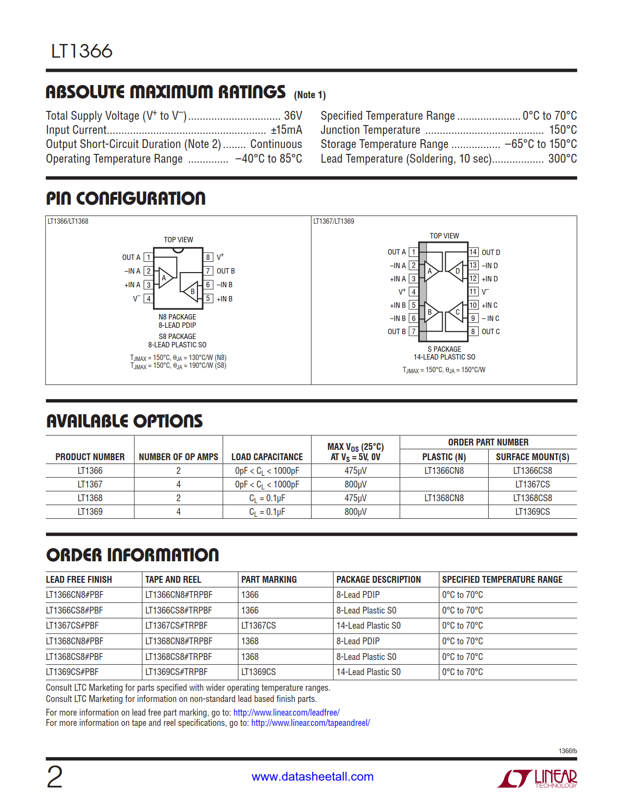 LT1366 Datasheet Page 2