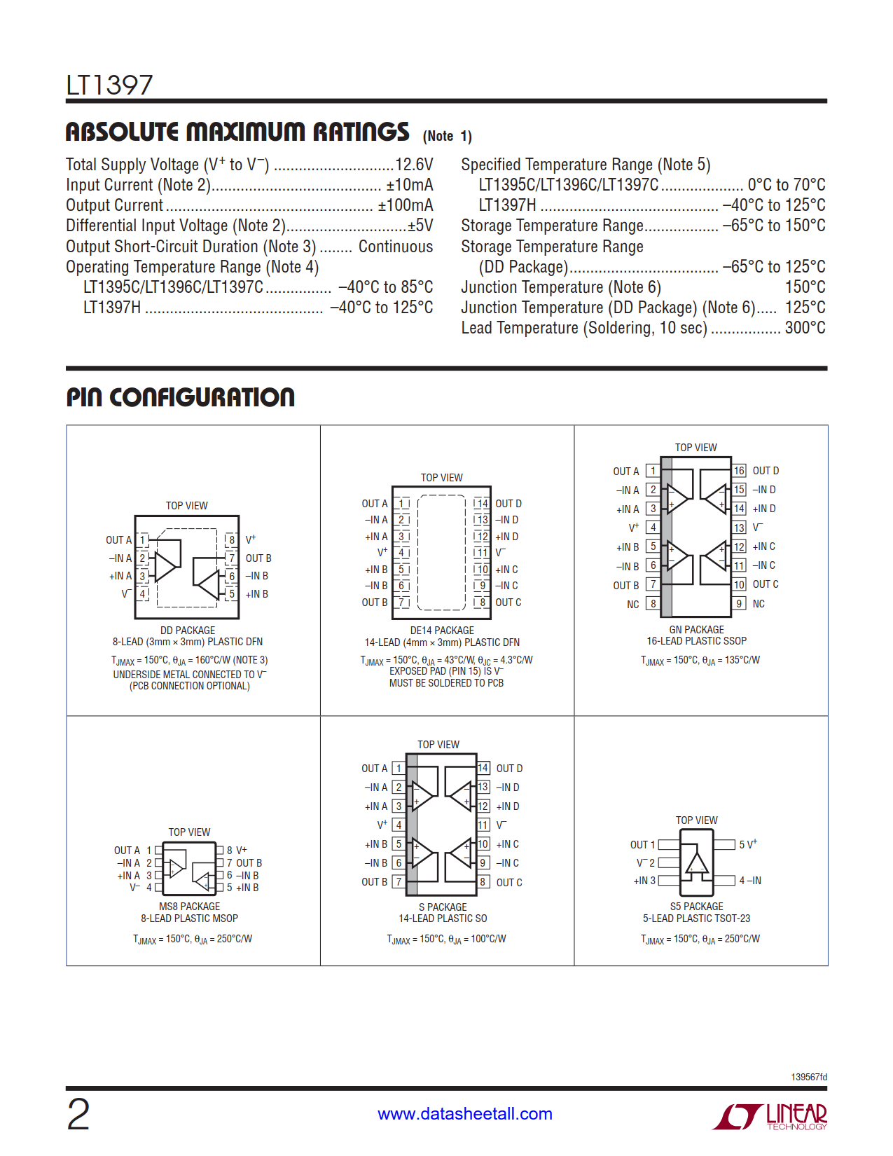 LT1397 Datasheet Page 2