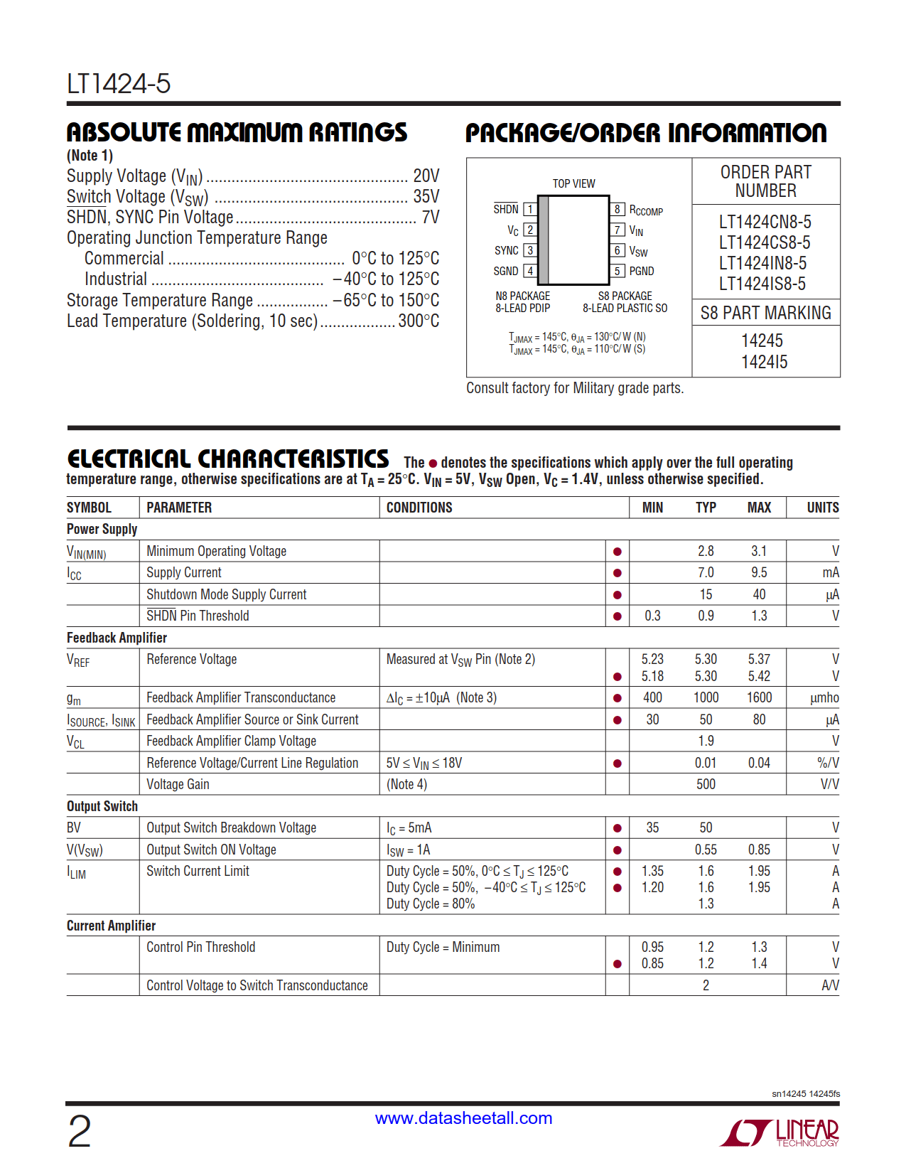 LT1424-5 Datasheet Page 2