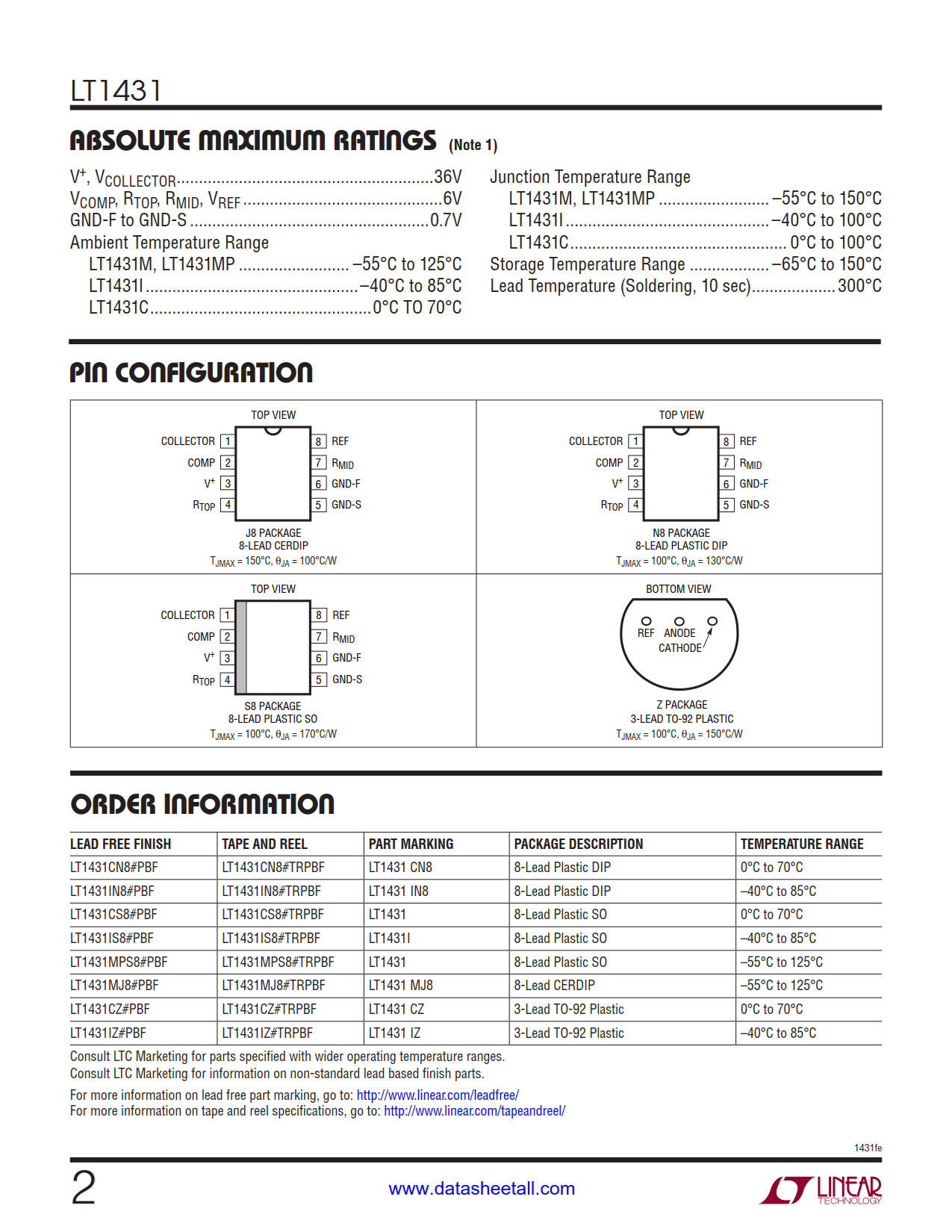 LT1431 Datasheet Page 2