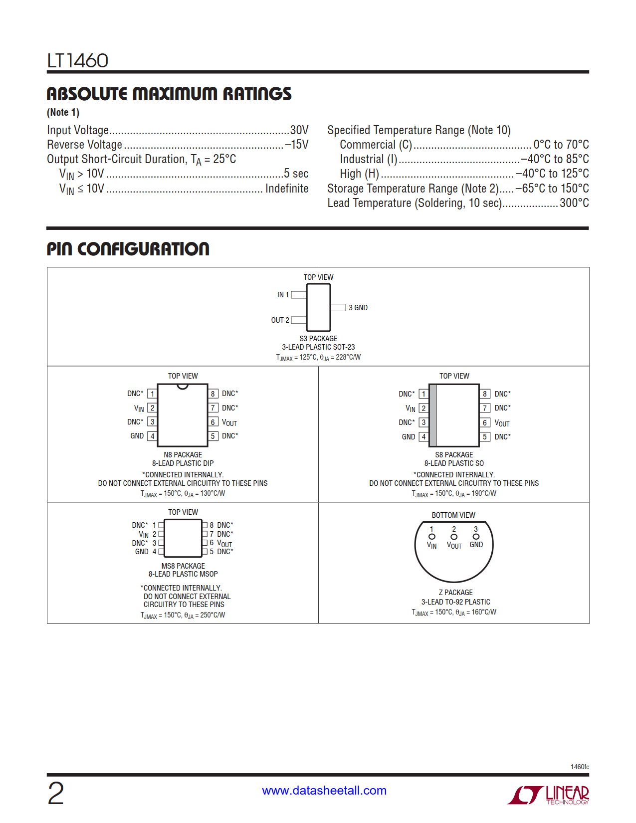 LT1460 Datasheet Page 2