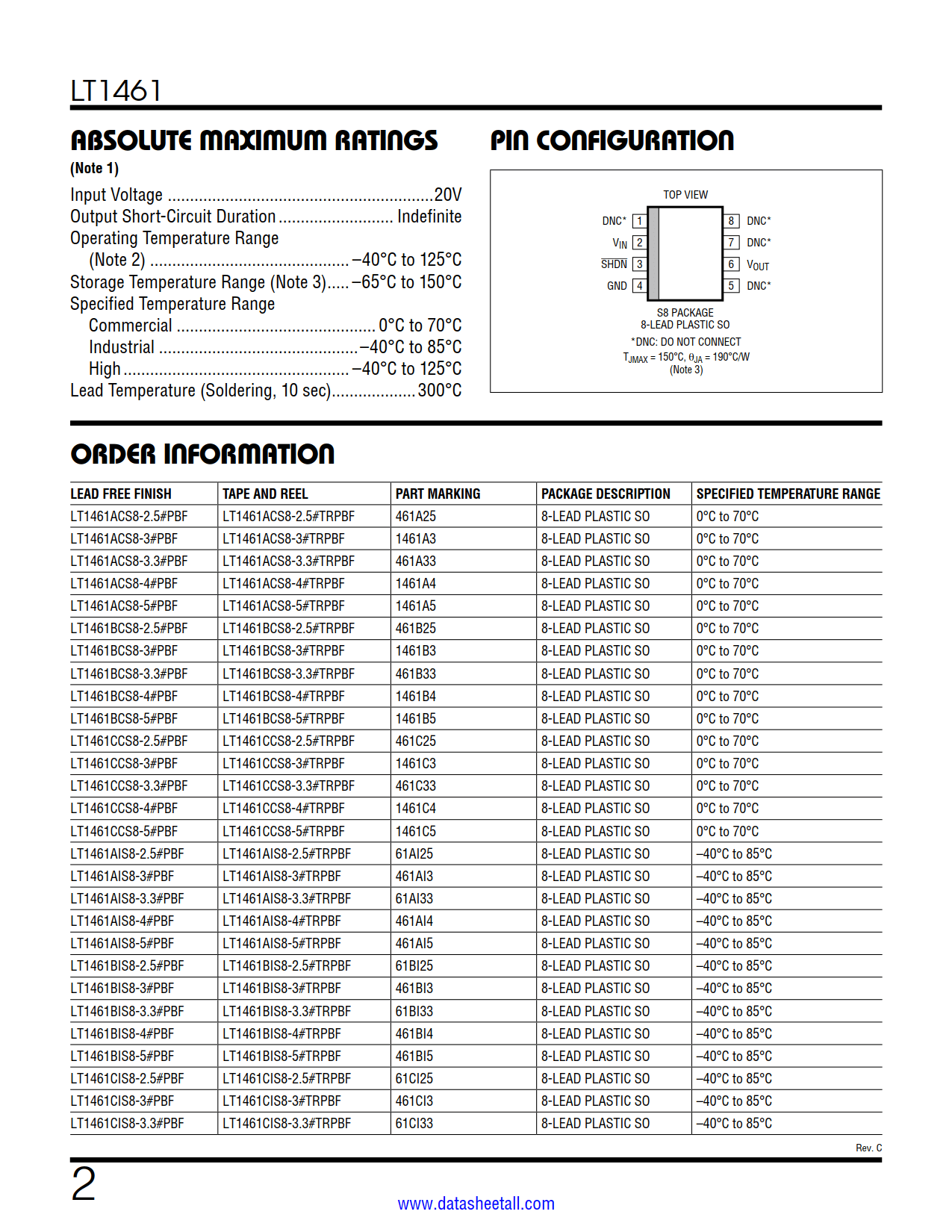 LT1461 Datasheet Page 2