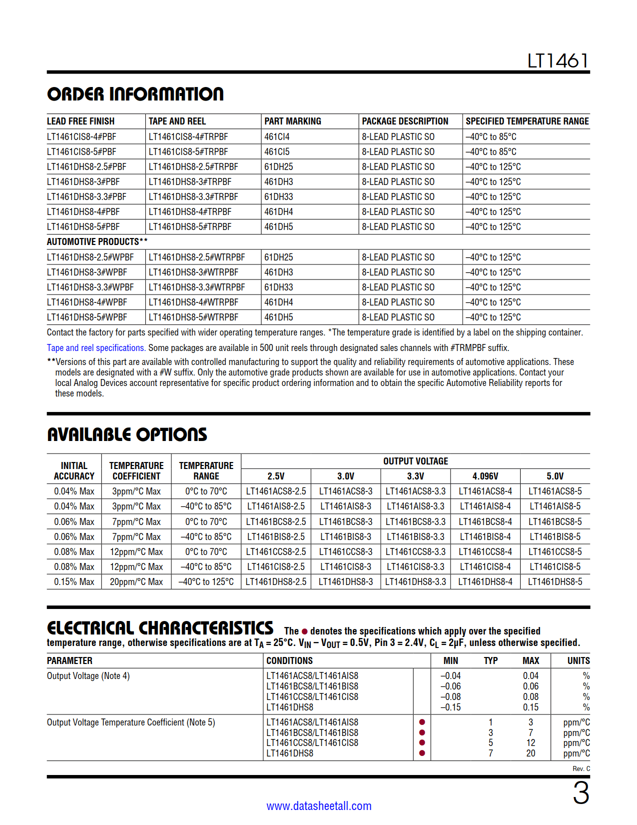 LT1461 Datasheet Page 3